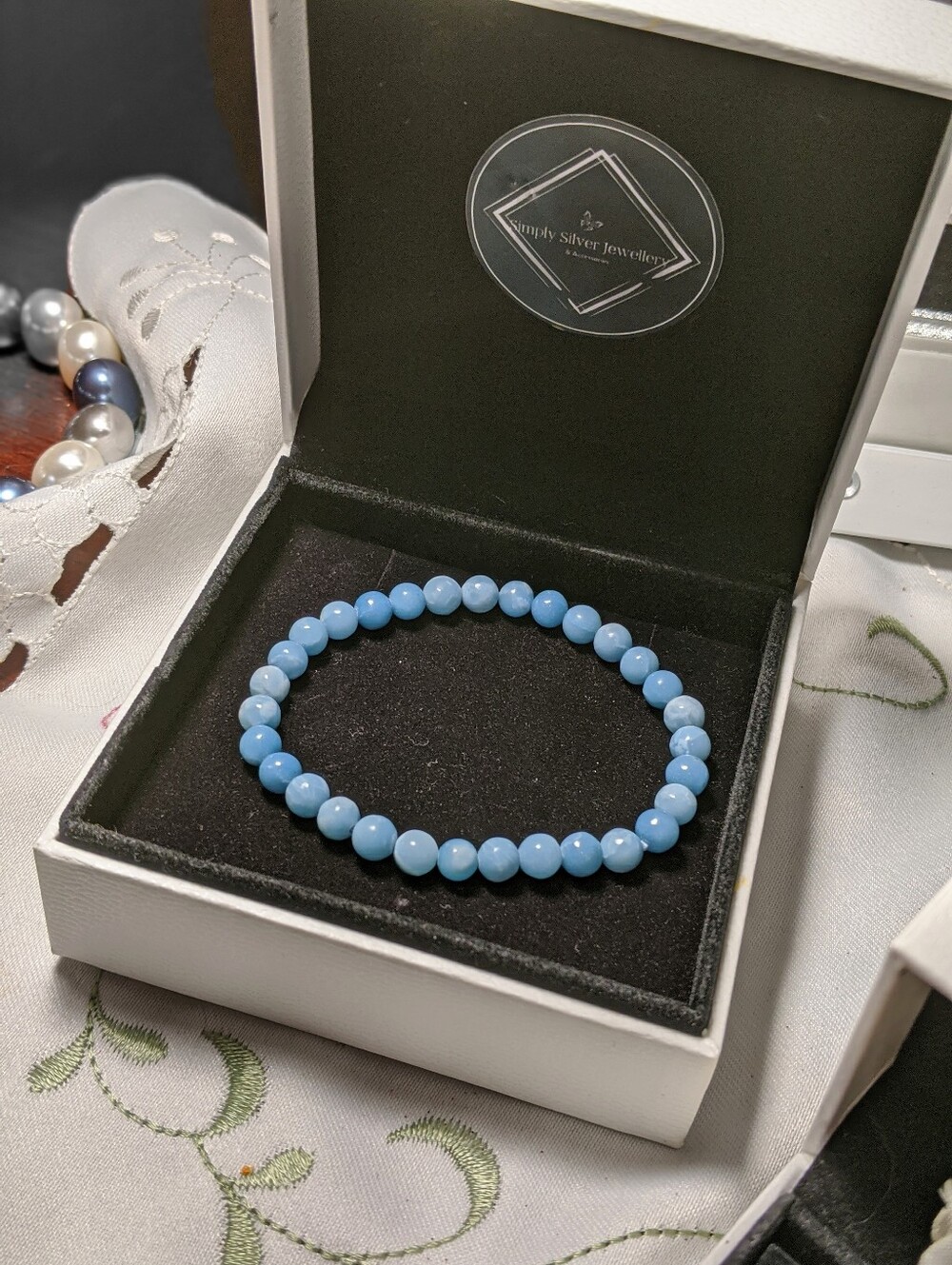 Larimar Blue Beaded Stretch Bracelet - Beach-Inspired Jewelry